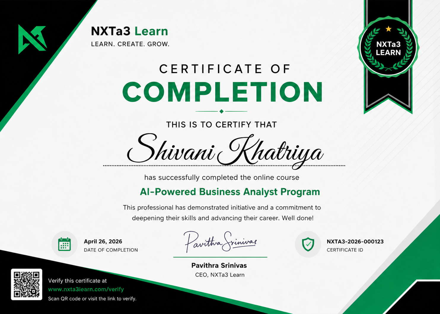 NXTa3 Learn certificate 2